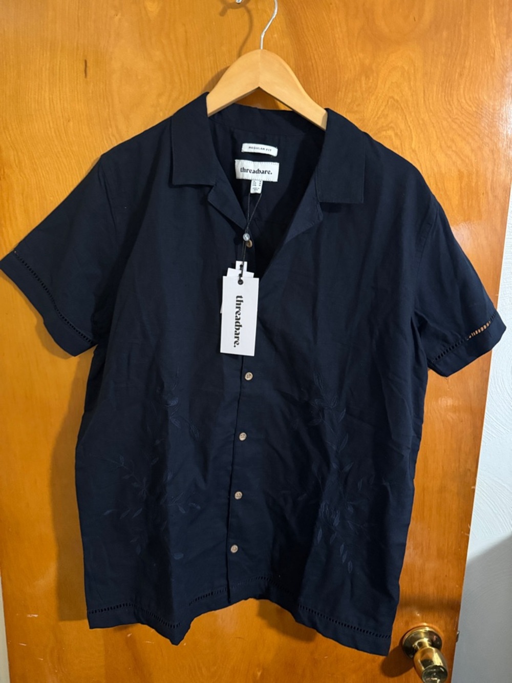Tropical Shirt Mens Medium Button Up Navy Threadbare